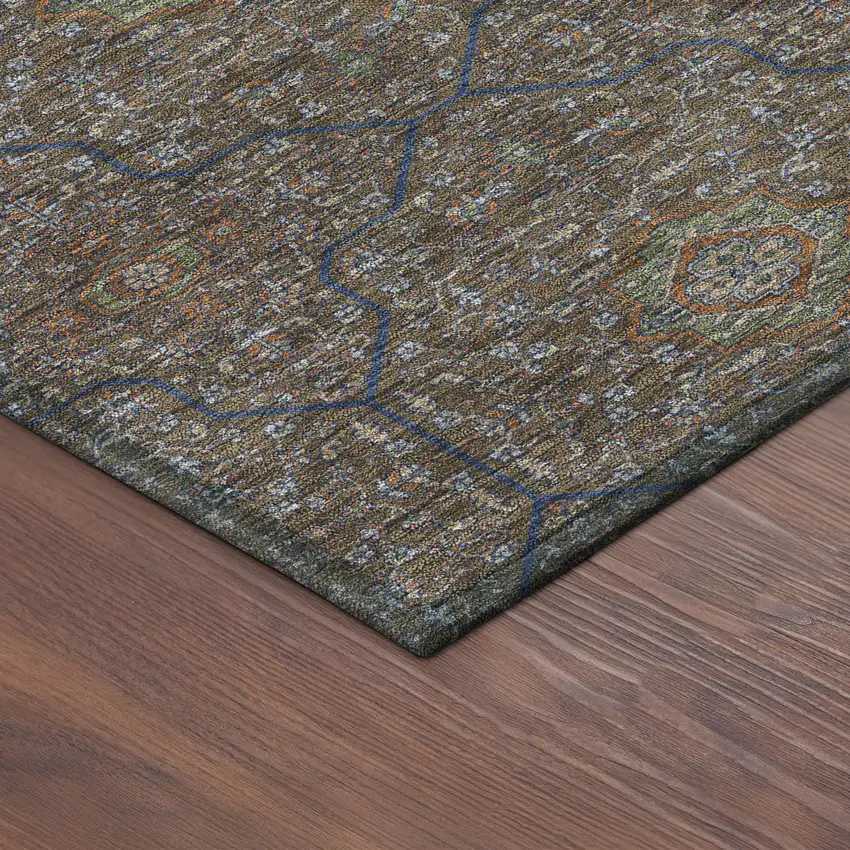 8' Chocolate Gray And Terra Cotta Round Oriental Washable Indoor Outdoor Area Rug Photo 8