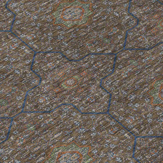 8' Chocolate Gray And Terra Cotta Round Oriental Washable Indoor Outdoor Area Rug Photo 9