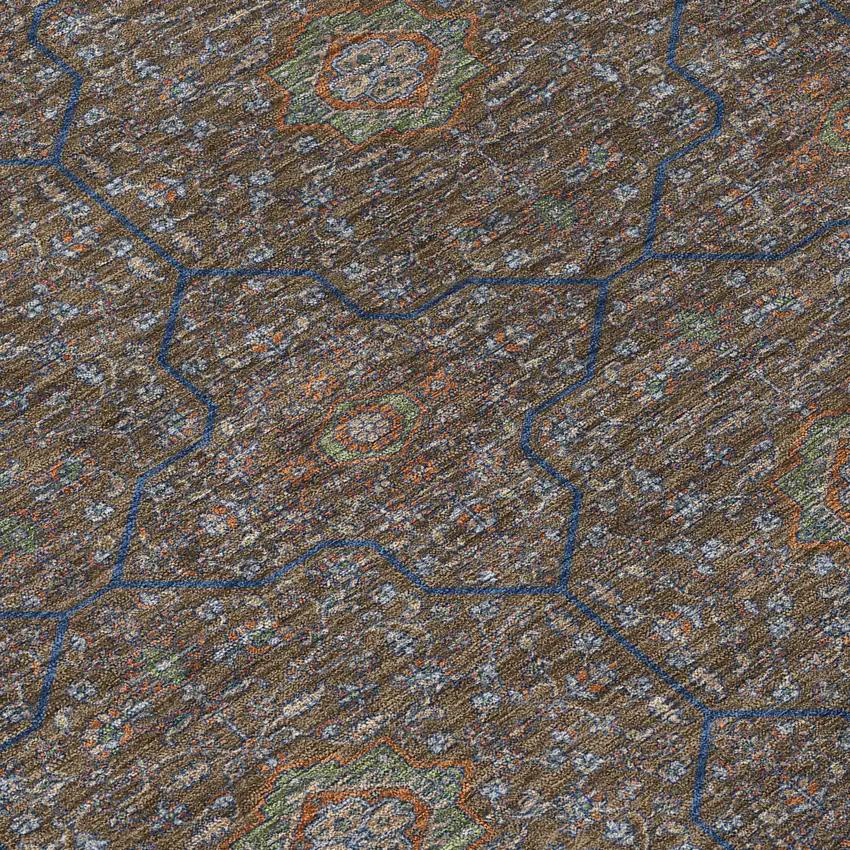 8' Chocolate Gray And Terra Cotta Round Oriental Washable Indoor Outdoor Area Rug Photo 9