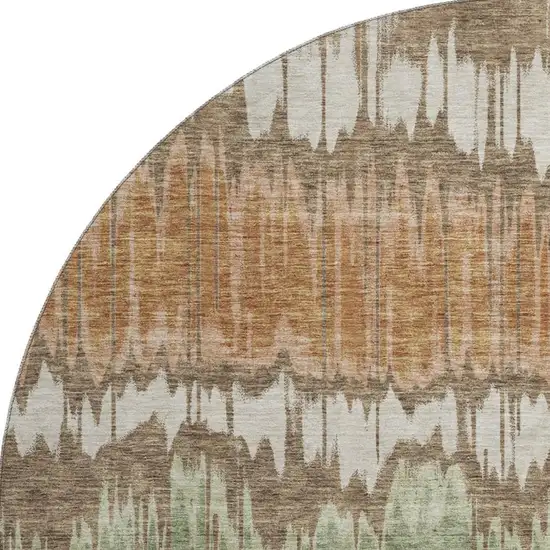 8' Chocolate Green And Beige Striped Washable Round Rug With UV Protection Photo 3