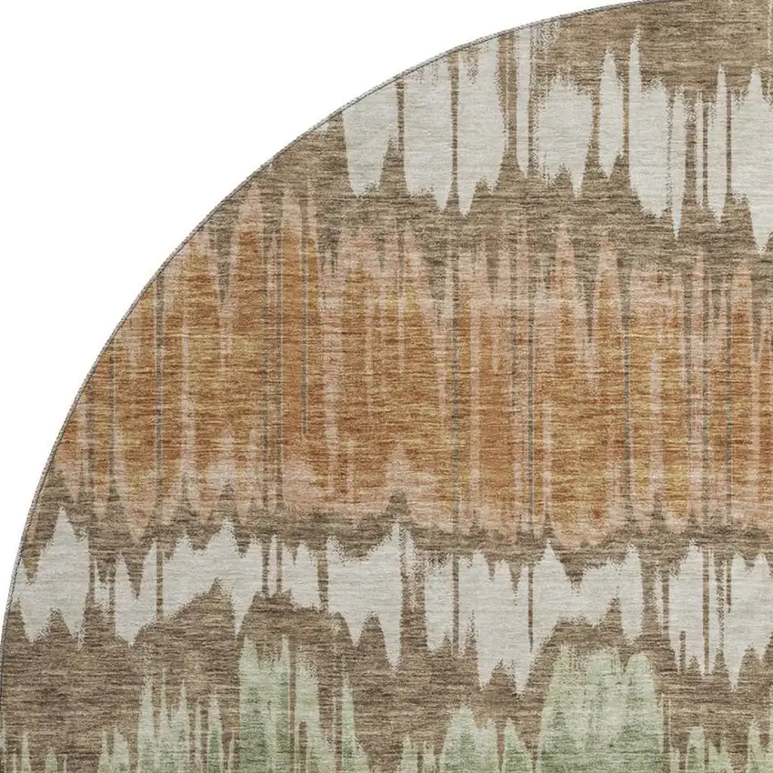 8' Chocolate Green And Beige Striped Washable Round Rug With UV Protection Photo 3