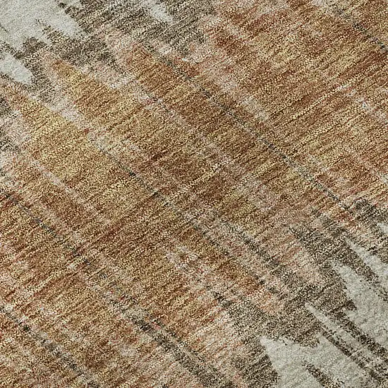 8' Chocolate Green And Beige Striped Washable Round Rug With UV Protection Photo 9