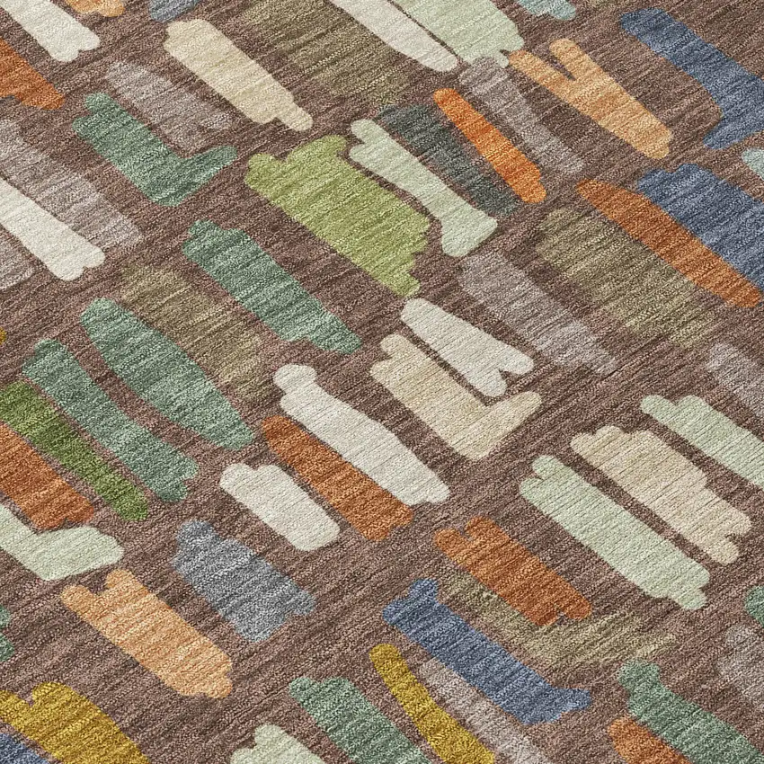 8' Chocolate Green And Blue Round Striped Washable Indoor Outdoor Area Rug Photo 9