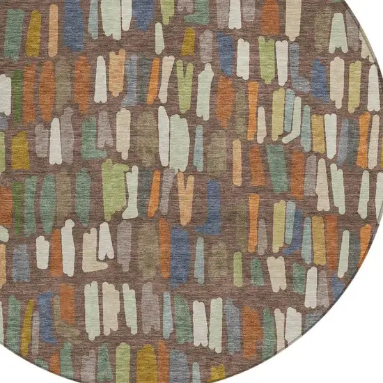 8' Chocolate Green And Blue Round Striped Washable Indoor Outdoor Area Rug Photo 2