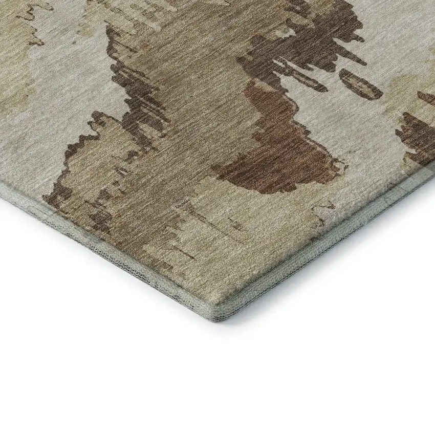 8' Chocolate Ivory And Beige Abstract Washable Round Rug With UV Protection Photo 7