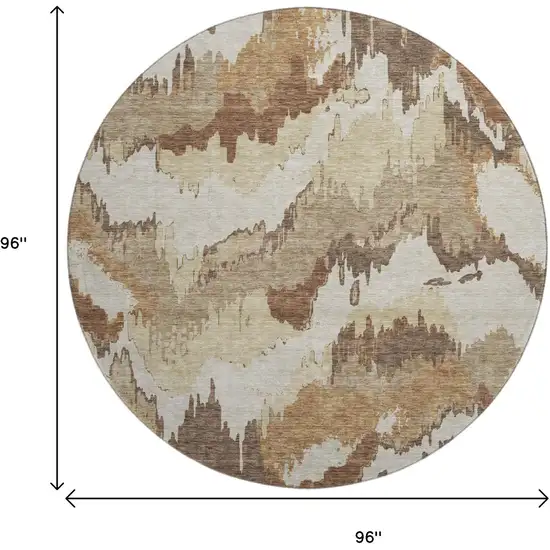 8' Chocolate Ivory And Beige Abstract Washable Round Rug With UV Protection Photo 3