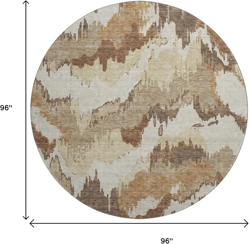 8' Chocolate Ivory And Beige Abstract Washable Round Rug With UV Protection Photo 3