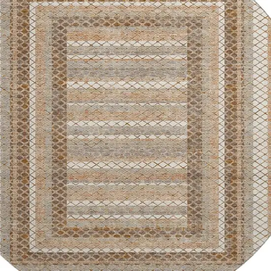 8' Chocolate Ivory And Beige Geometric Washable Round Rug With UV Protection Photo 3