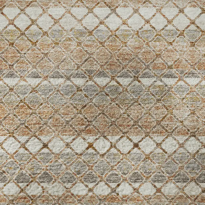 8' Chocolate Ivory And Beige Geometric Washable Round Rug With UV Protection Photo 9