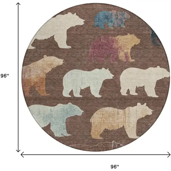 8' Chocolate Ivory And Blue Round Animal Print Washable Indoor Outdoor Area Rug Photo 3