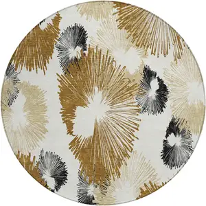 Photo of 8' Chocolate Ivory And Charcoal Round Floral Washable Indoor Outdoor Area Rug