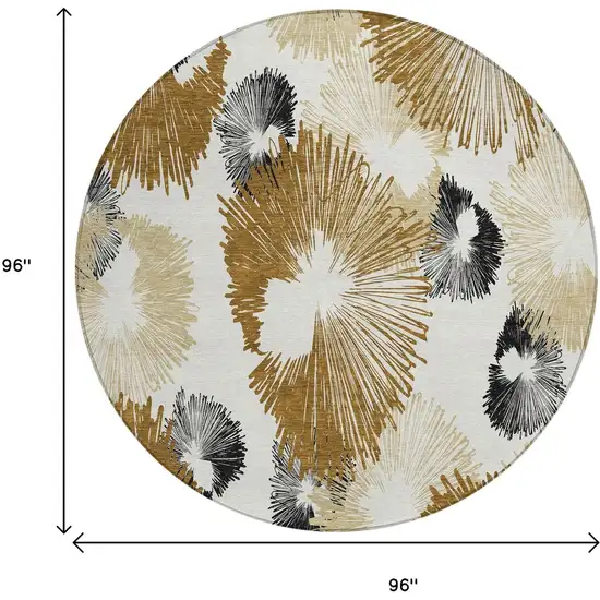 8' Chocolate Ivory And Charcoal Round Floral Washable Indoor Outdoor Area Rug Photo 9