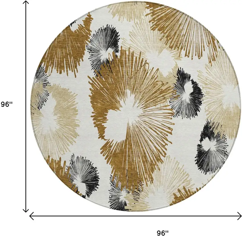 8' Chocolate Ivory And Charcoal Round Floral Washable Indoor Outdoor Area Rug Photo 9