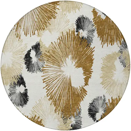 8' Chocolate Ivory And Charcoal Round Floral Washable Indoor Outdoor Area Rug Photo 3