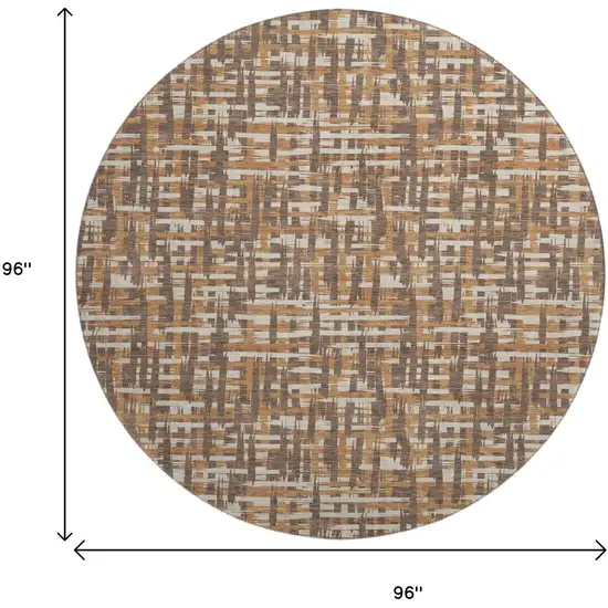 8' Chocolate Ivory And Copper Abstract Geometric Washable Round Rug With UV Protection Photo 9