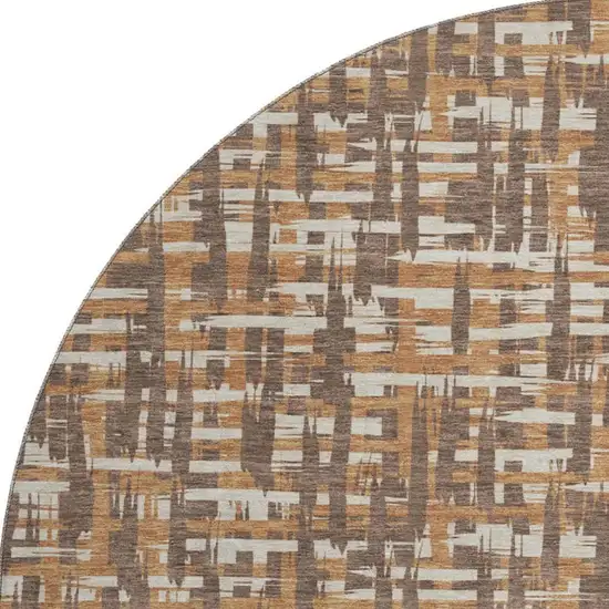 8' Chocolate Ivory And Copper Abstract Geometric Washable Round Rug With UV Protection Photo 3