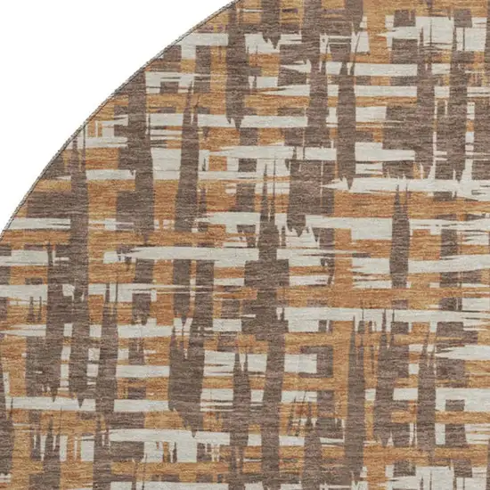 8' Chocolate Ivory And Copper Abstract Geometric Washable Round Rug With UV Protection Photo 2