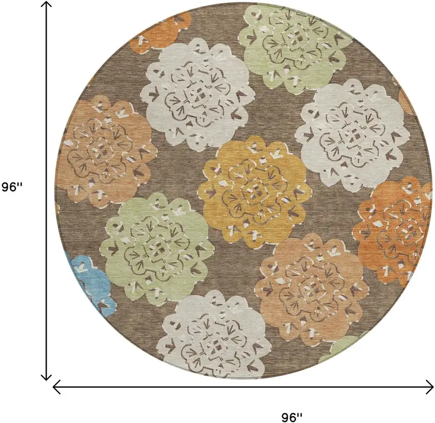 8' Chocolate Ivory And Copper Round Quatrefoil Washable Indoor Outdoor Area Rug Photo 3