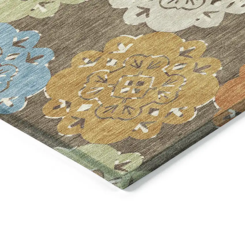 8' Chocolate Ivory And Copper Round Quatrefoil Washable Indoor Outdoor Area Rug Photo 6