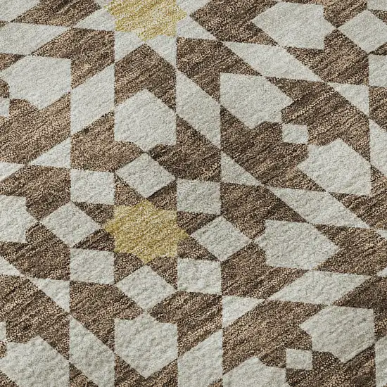 8' Chocolate Ivory And Gold Geometric Washable Round Rug With UV Protection Photo 9