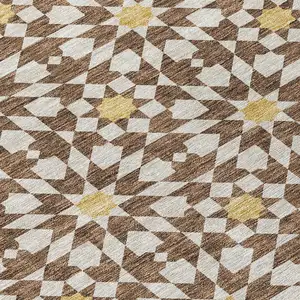 Photo of 8' Chocolate Ivory And Gold Round Floral Medallion Washable Indoor Outdoor Area Rug