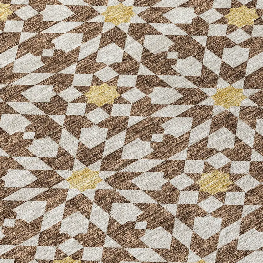 8' Chocolate Ivory And Gold Round Floral Medallion Washable Indoor Outdoor Area Rug Photo 4