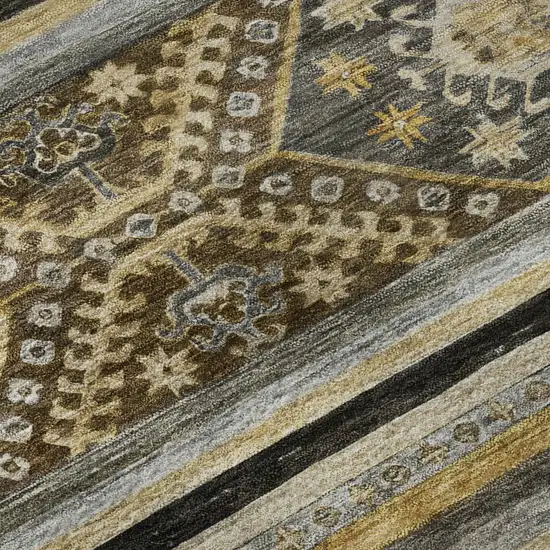 8' Chocolate Ivory And Gray Medallion Washable Round Rug With UV Protection Photo 8