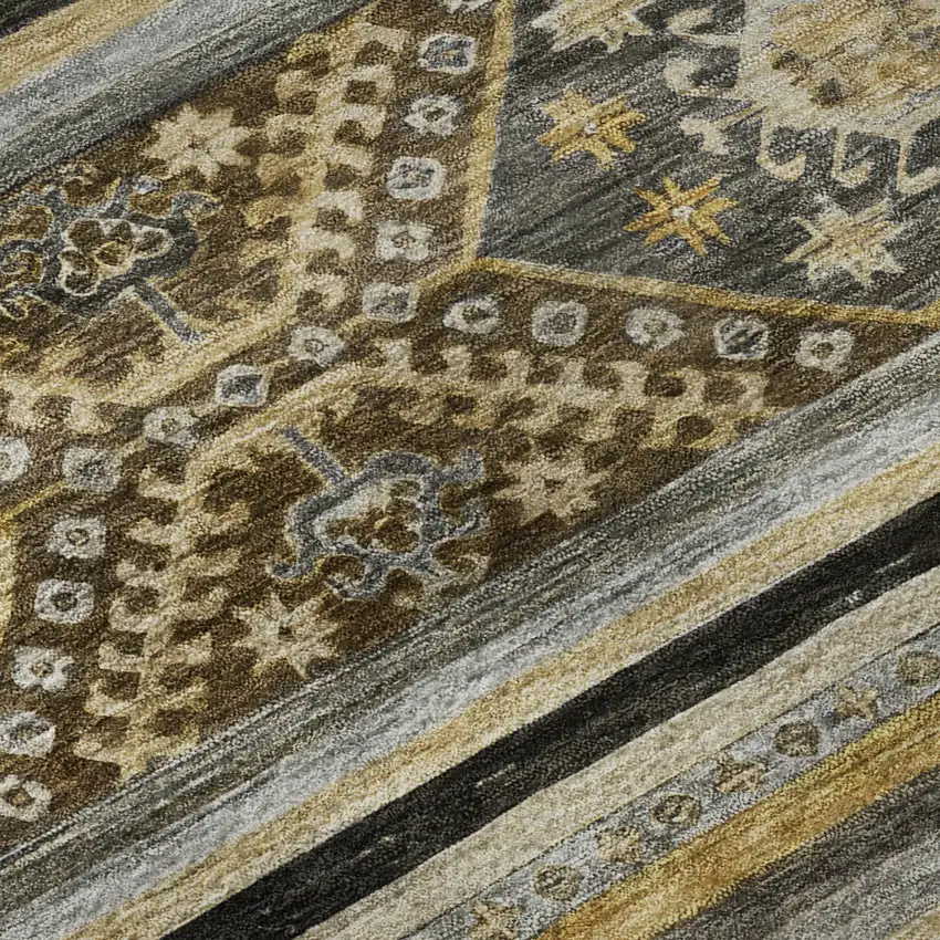 8' Chocolate Ivory And Gray Medallion Washable Round Rug With UV Protection Photo 8