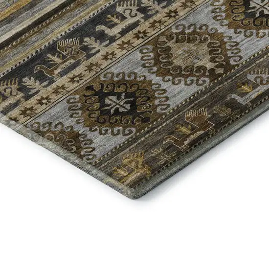 8' Chocolate Ivory And Gray Medallion Washable Round Rug With UV Protection Photo 6