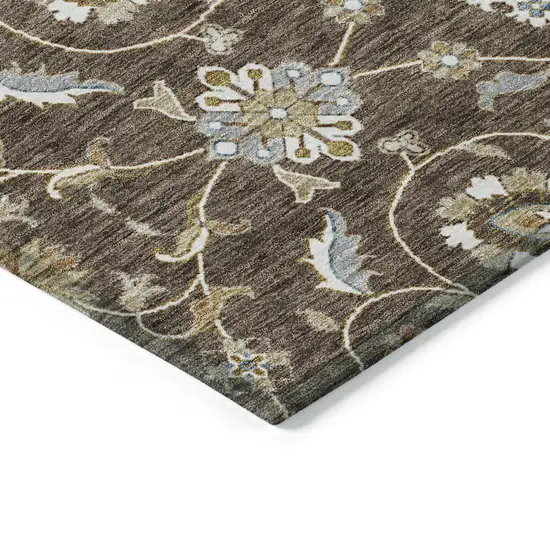 8' Chocolate Ivory And Gray Round Moroccan Washable Indoor Outdoor Area Rug Photo 4