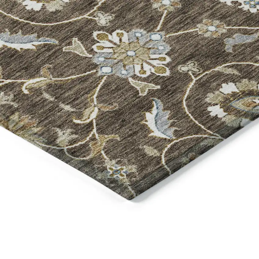 8' Chocolate Ivory And Gray Round Moroccan Washable Indoor Outdoor Area Rug Photo 4