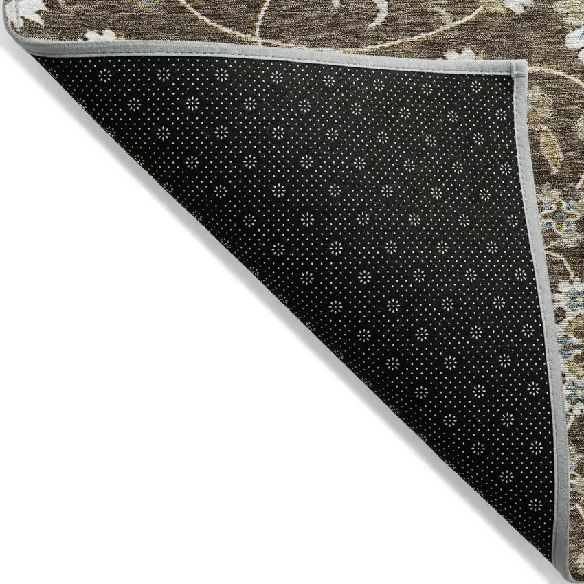8' Chocolate Ivory And Gray Round Moroccan Washable Indoor Outdoor Area Rug Photo 3