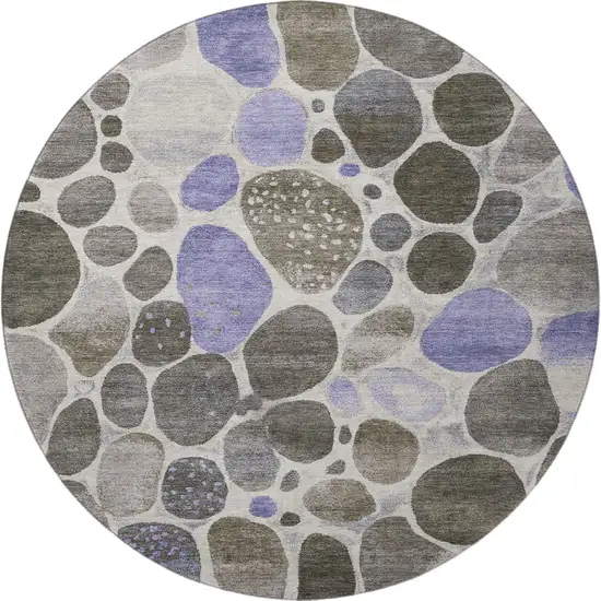8' Chocolate Ivory And Lavender Geometric Washable Round Rug With UV Protection Photo 3