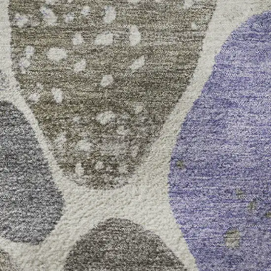 8' Chocolate Ivory And Lavender Geometric Washable Round Rug With UV Protection Photo 8