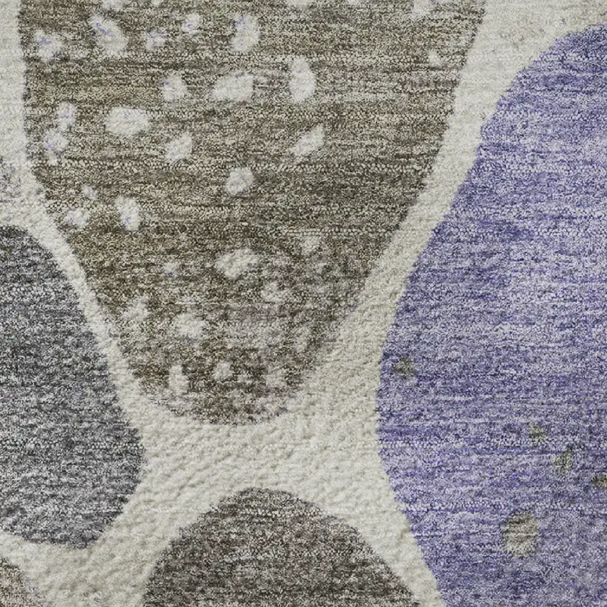 8' Chocolate Ivory And Lavender Geometric Washable Round Rug With UV Protection Photo 8