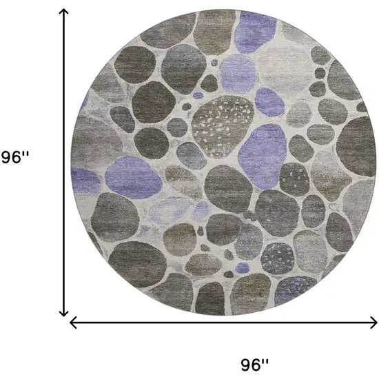 8' Chocolate Ivory And Lavender Geometric Washable Round Rug With UV Protection Photo 9
