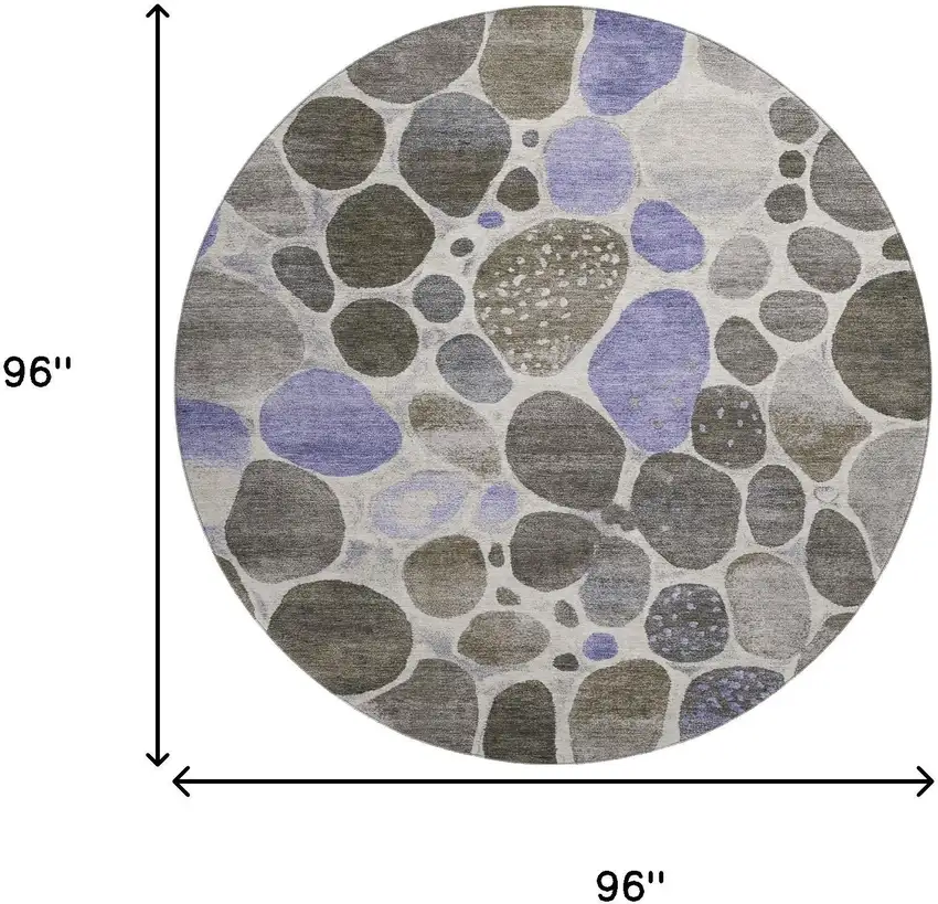 8' Chocolate Ivory And Lavender Geometric Washable Round Rug With UV Protection Photo 9