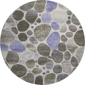 Photo of 8' Chocolate Ivory And Lavender Geometric Washable Round Rug With UV Protection
