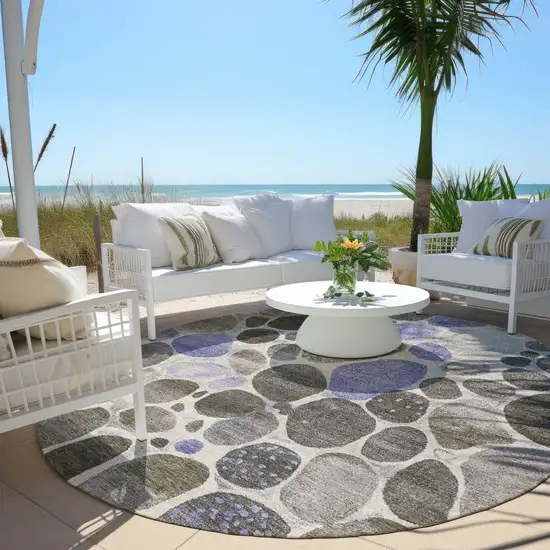 8' Chocolate Ivory And Purple Round Geometric Washable Indoor Outdoor Area Rug Photo 5