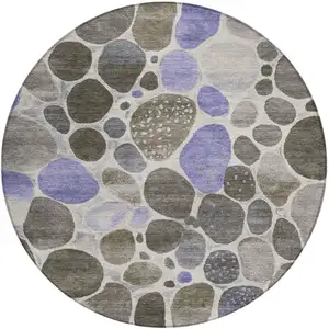 Photo of 8' Chocolate Ivory And Purple Round Geometric Washable Indoor Outdoor Area Rug