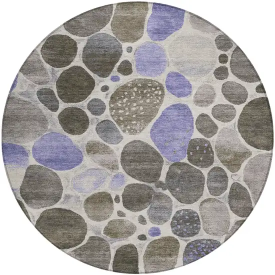 8' Chocolate Ivory And Purple Round Geometric Washable Indoor Outdoor Area Rug Photo 1