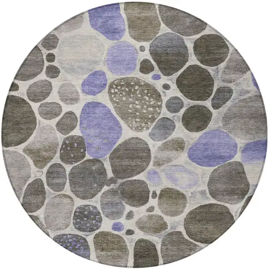 8' Chocolate Ivory And Purple Round Geometric Washable Indoor Outdoor Area Rug Photo 4
