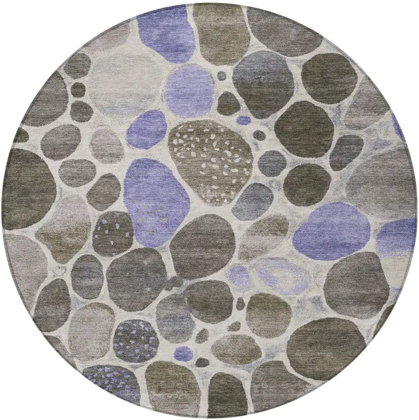 8' Chocolate Ivory And Purple Round Geometric Washable Indoor Outdoor Area Rug Photo 4