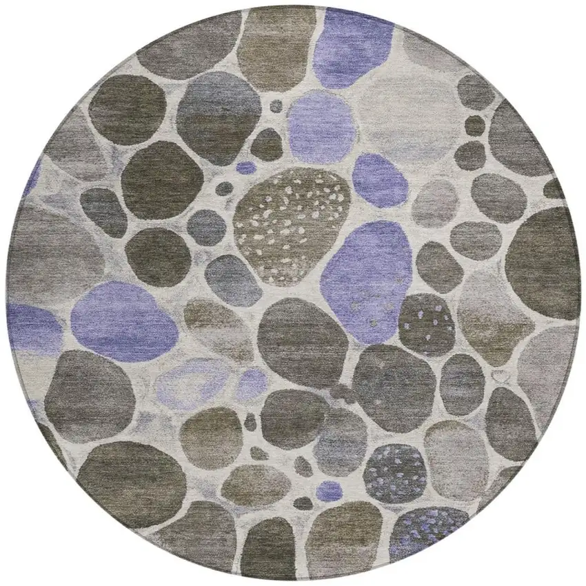 8' Chocolate Ivory And Purple Round Geometric Washable Indoor Outdoor Area Rug Photo 3
