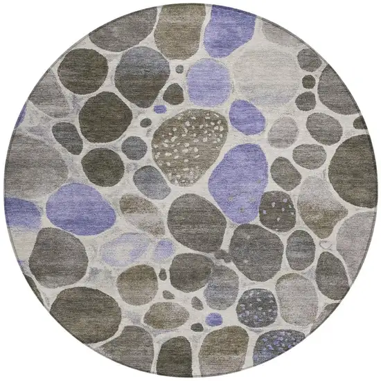8' Chocolate Ivory And Purple Round Geometric Washable Indoor Outdoor Area Rug Photo 3