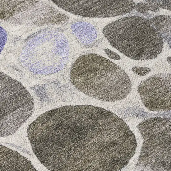 8' Chocolate Ivory And Purple Round Geometric Washable Indoor Outdoor Area Rug Photo 9