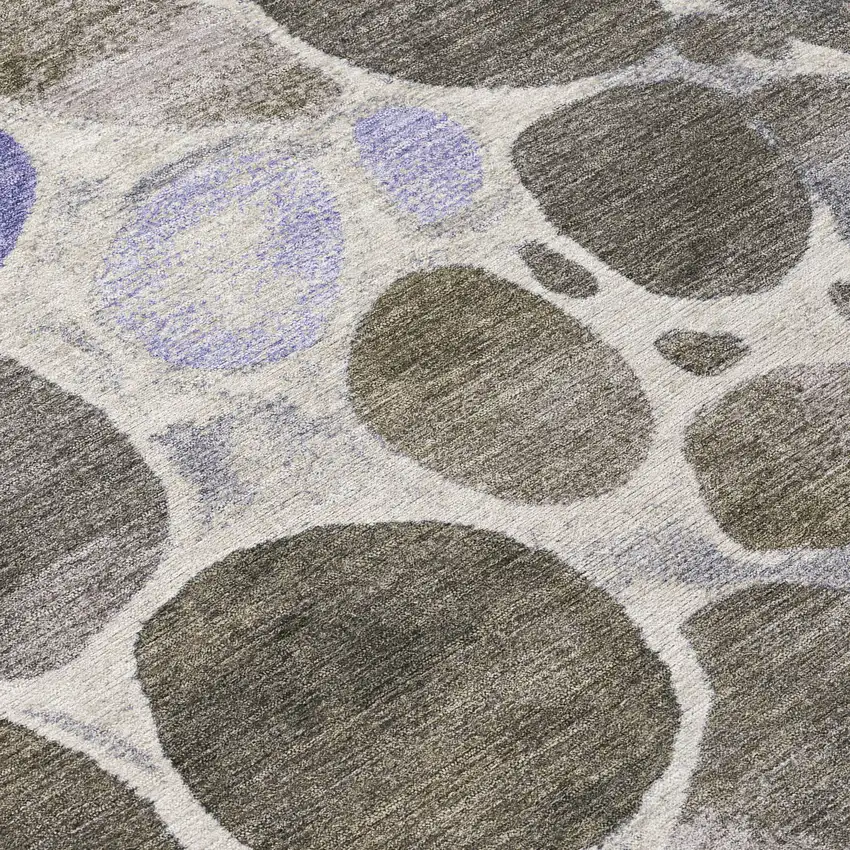 8' Chocolate Ivory And Purple Round Geometric Washable Indoor Outdoor Area Rug Photo 9