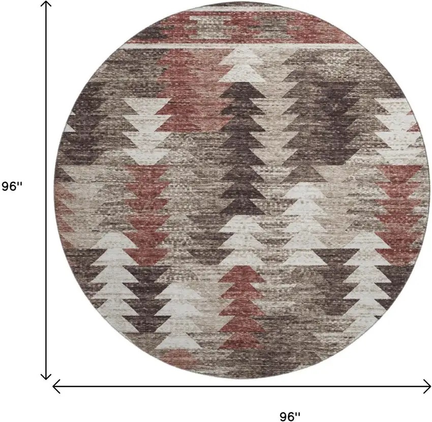 8' Chocolate Ivory And Rust Southwestern Washable Round Rug With UV Protection Photo 3