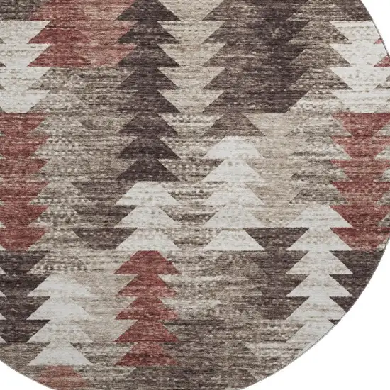 8' Chocolate Ivory And Rust Southwestern Washable Round Rug With UV Protection Photo 4