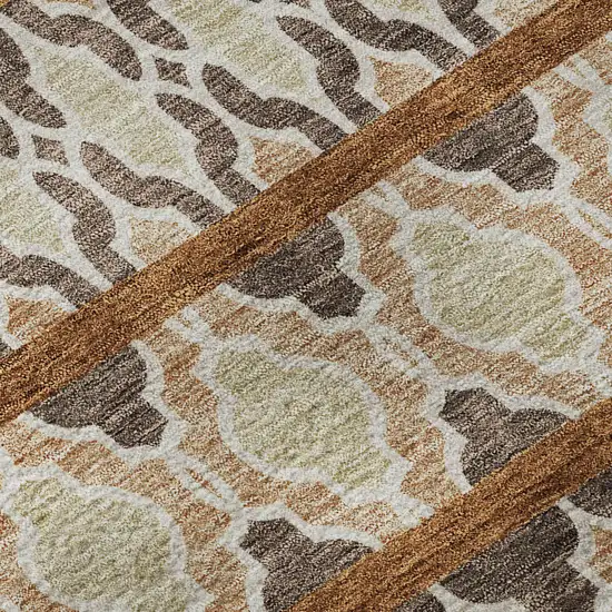 8' Chocolate Ivory And Taupe Ikat Washable Round Rug With UV Protection Photo 9